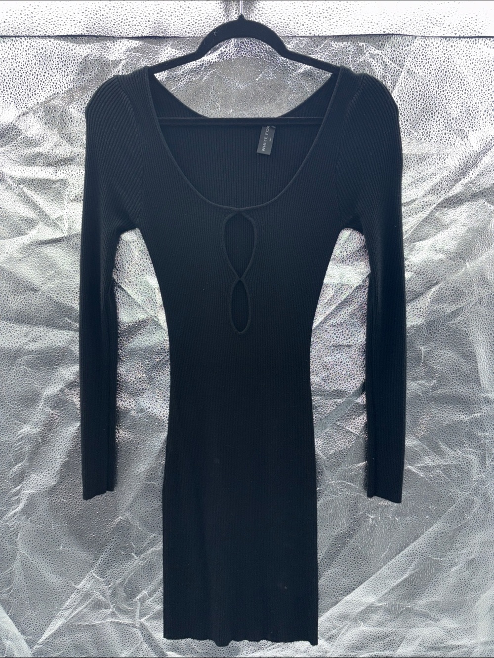 White Fox Boutique Black Ribbed Long-Sleeve Cutout Bodycon Dress